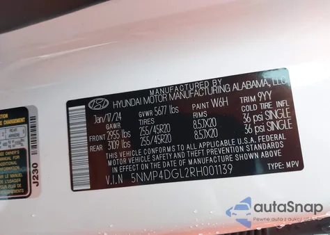 2024 Hyundai Santa Fe Limited из США, поврежденный, VIN 5NMP4DGL2RH001139